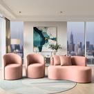 Conjunto Decorativo 02 Poltronas + Sofá Curvo Orgânico Nature Gaia Suede Rosê - Montanaris Decor