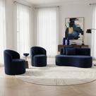 Conjunto Decorativo 02 Poltronas + Sofá Curvo Orgânico Nature Gaia Veludo Azul Marinho - Montanaris Decor