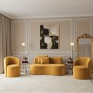 Conjunto Decorativo 02 Poltronas + Sofá Curvo Orgânico Nature Gaia Veludo Mostarda - Montanaris Decor