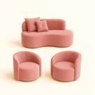 Conjunto Decorativo 02 Poltronas + Sofá Curvo Orgânico Nature Gaia Veludo Rosa - Montanaris Decor