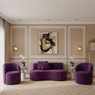 Conjunto Decorativo 02 Poltronas + Sofá Curvo Orgânico Nature Gaia Veludo Roxo - Montanaris Decor