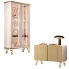 Conjunto Decorativo 1 Cristaleira e 1 Buffet Texas/Bambino Off White/Champagne G26 - Gran Belo