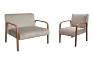 Conjunto Decorativo Anita Kit Namoradeira + Poltrona Sala, Recepção Cinza Capuccino 250