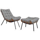 Conjunto Decorativo Poltrona e Puff Abel Base de Madeira Preto Linho Cinza G41 - Gran Belo