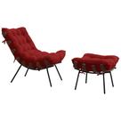 Conjunto Decorativo Poltrona e Puff Abel Base de Madeira Preto Veludo Vermelho G41 - Gran Belo