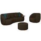 Conjunto Decorativo Sofá 288cm e Poltrona Clarke com Puff Round Veludo Marrom G45 - Gran Belo