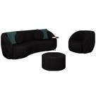 Conjunto Decorativo Sofá 288cm e Poltrona Clarke com Puff Round Veludo Preto G45 - Gran Belo