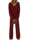 Conjunto Deportivo para Mujer PRETTYGARDEN Sudadera con Capucha con Cremallera Pantalones de Pierna Ancha M Burdeos