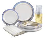 Conjunto descartável de pratos e talheres de plástico, 200 unidades para 25 convidados Conjunto descartável de pratos e talheres de plástico, 200 unidades para 25 convidados