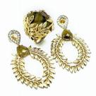 Conjunto DI Roma Anel E Brincos Rutilo E Cravejado Zirconias Banho Ouro 18k 855 856