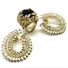Conjunto Di Roma Ônix Anel E Brincos Banho Ouro 18k 856 1123