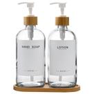 Conjunto dispensador de sabão BONLONG Clear Glass com bombas e bandeja de bambu