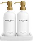 Conjunto dispensador de sabão Brighter Barns Glass branco/dourado 480 ml