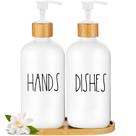 Conjunto dispensador de sabonete ARKTEK Glass 500mL (2 brancos) com bandeja