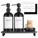 Conjunto dispensador de sabonete NEECZS Kitchen 480 ml de vidro preto com bandeja