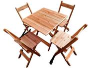 Conjunto Dobrável de Mesa com 4 Cadeiras - Envernizado