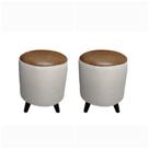 Conjunto dois puffs decorativos, 40x30 tecido linho com couro e pés palito
