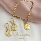 Conjunto dourado - brinco e pulseira com pingente - 18k semijoias