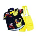 Conjunto Dragon Ball Menino Camisa Tactel Bermuda Brim Suspensório e Gravata Removíveis