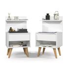 Conjunto Duas Mesas de Cabeceira Compacta Mesinhas Modernas com Gaveta Nicho Sleep