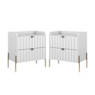 Conjunto Duas Mesas de Cabeceira Compacta Modernas com Gaveta Moriah 60cm MDF Pé de Ferro Dourado