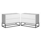 Conjunto Duas Mesas De Cabeceira Eros 60cm Pés Preto 2 Gavetas Fosco Quarto COR:BRANCO