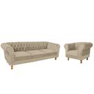 Conjunto Duque Sofa Chesterfield 2.30 + 1 Poltrona Suede bege Sala Recepcao Barbearia
