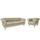 Conjunto Duque Sofa Chesterfield 2.30 + 1 Poltrona Suede Nude Sala Recepcao Barbearia
