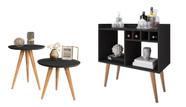 Conjunto Elegance - Aparador Buffet Bar + Mesa Apoio e Lateral - Preto