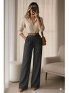 Conjunto Elegância Executiva Calça Pantalona Camisa Social Listrada look de autoridade para mulheres