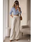 Conjunto Elegância Executiva Calça Pantalona Camisa Social Listrada look de autoridade para mulheres