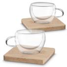 Conjunto Elegante de 2 Xícaras de Vidro Borossilicato com Suporte de Bambu - 60ml