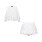 Conjunto Elegante De Shorts Brancos Com Renda Bordada Para Mulheres, Camisa Solta Com Decote