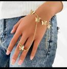 Conjunto Elegante Feminino: Pulseira e Anel Borboletas Banhado a Ouro 18K