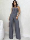 Conjunto Elegante Feminino sem alça Mais Calça Pantalona Alfaiataria Social
