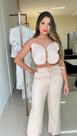 Conjunto Eliana Off White: Calça com Cinto e Cropped Borboleta tamanho M