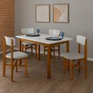 Conjunto Elisa Mesa de Jantar Madeira Maciça Tampo MDF com 4 Cadeiras Ideal para Apartamento 1,20 X 80 Off White