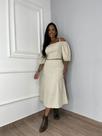 Conjunto em Linho Saia e Cropped Na Cor Nude, Tamanho g Veste 42/44