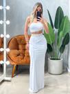 Conjunto em Poliamida Cropped Alça Única Franzido e Saia Longa Transpassada Leon
