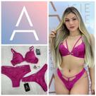 Conjunto em poliamida e renda com duas calcinhas Essencial Moda Íntima Tamanho GG