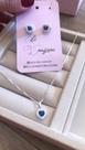 Conjunto em prata coração zircônia azul