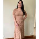 Conjunto em Tricô Modal com Lurex Cropped e Saia Midi Nude