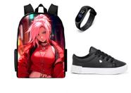 Conjunto Escolar Casual Feminino Juvenil Mochila Relogio e Tenis Infantil