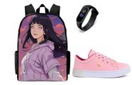 Conjunto Escolar Feminino Bolsa Escolar Mais Tenis Casual E Relogio Digital