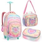 Conjunto Escolar Mochila de Rodinhas + Lancheira + Estojo Estampa Estilo Adolescente Jovem Aulas Material Resistente Menina Feminino Criança