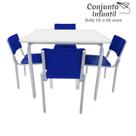 Conjunto Escolar QUADRADO com 4 Cadeiras Cor AZUL TAMPO MDF BRANCO INFANTIL 02 a 06 Anos MR PLAST Conjunto Escolar QUADRADO com 4 Cadeiras Cor AZUL TAMPO MDF BRANCO INFANTIL 02 a 06 Anos MR PLAST