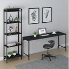 Conjunto Escritório 2 Peças Mesa Diretor Industrial 180cm e Estante 5 Prateleiras Preto Onix