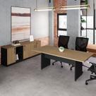 Conjunto Escritório com Mesa de Reunião 6 Lugares e 2 Armários Baixos com Chave Espresso Móveis Macadâmia Preto Conjunto Escritório com Mesa de Reunião 6 Lugares e 2 Armários Baixos com Chave Espresso Móveis Macadâmia Preto