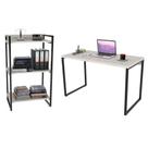 Conjunto Escritório Estilo Industrial Mesa 135cm e Estante 60cm 3 Prateleiras Prisma Snow - Mpozenat Conjunto Escritório Estilo Industrial Mesa 135cm e Estante 60cm 3 Prateleiras Prisma Snow - Mpozenat
