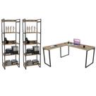 Conjunto Escritório Estilo Industrial Mesa 150x150cm e 2 Estantes 60cm 5 Prateleiras Prisma Carvalho - Mpozenato Conjunto Escritório Estilo Industrial Mesa 150x150cm e 2 Estantes 60cm 5 Prateleiras Prisma Carvalho - Mpozenato